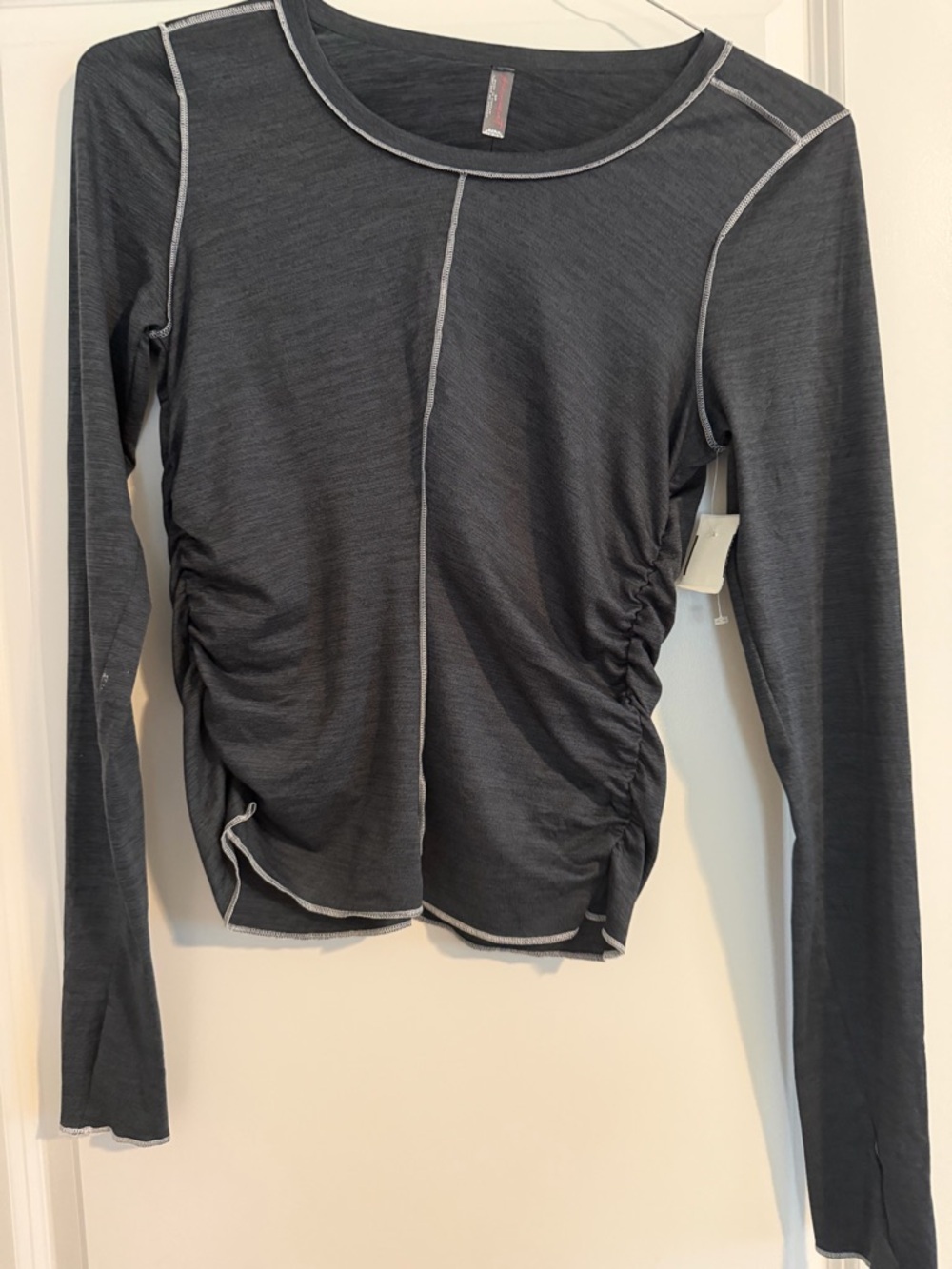 FP Movement by Free People Charcoal Long Sleeve Ruched Tee